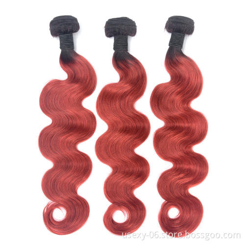 Free Sample Hair Bundles Cuticle Aligned  Raw Burmese Hair Indian Body Wave Two Tone Ombre 1B/Red Virgin Human Hair